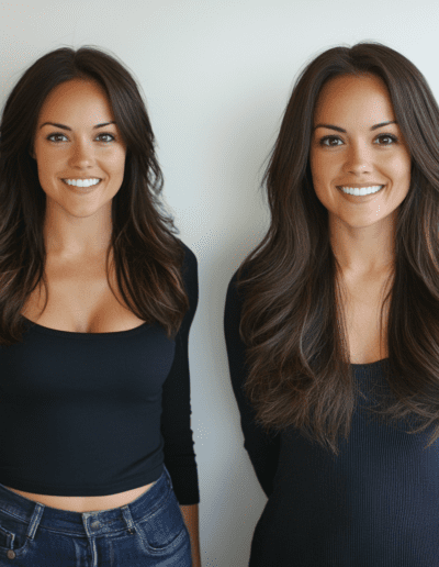 hair extensions brown hair black outfit.